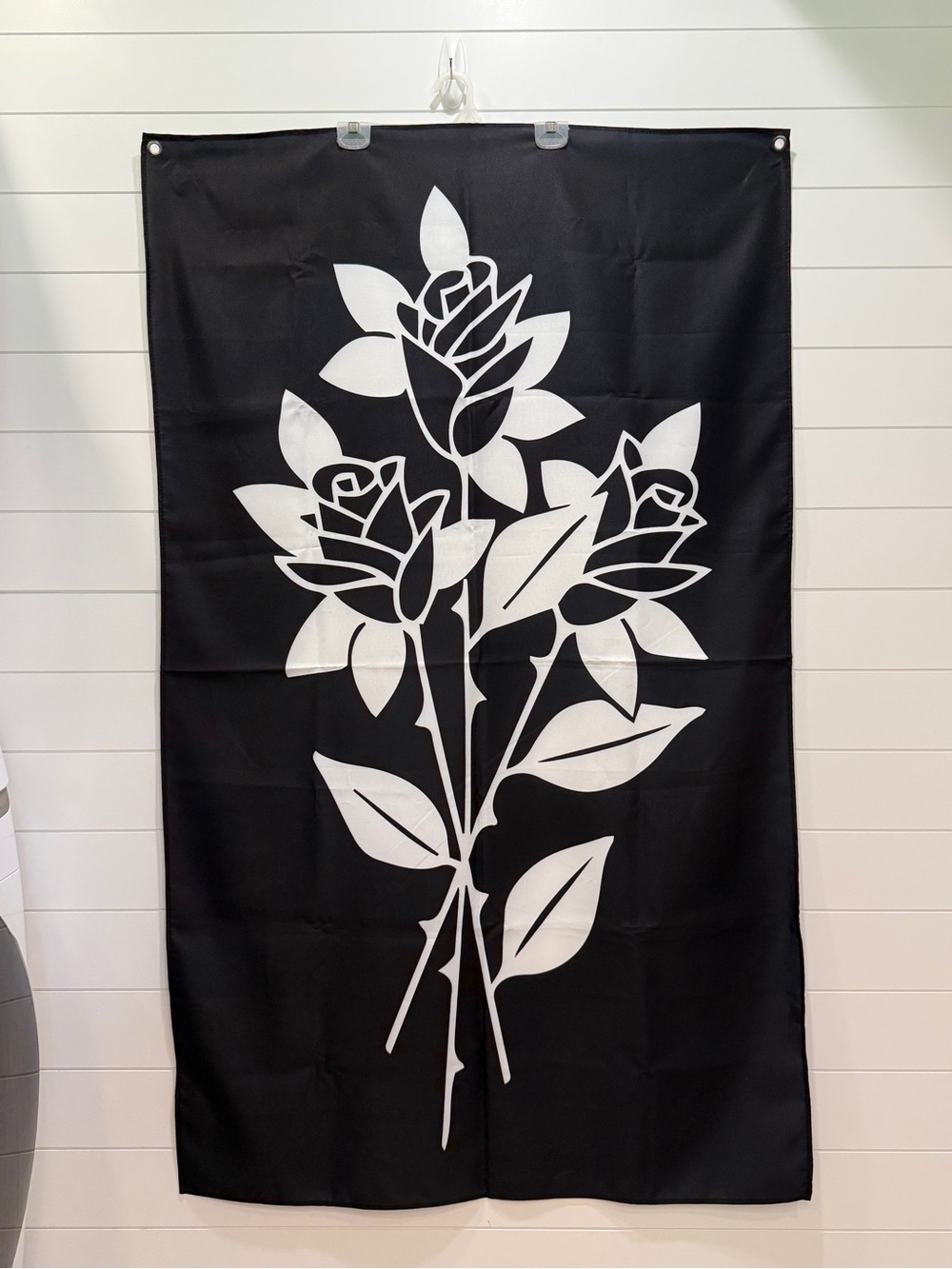 Black and White Floral Wall Tapestry - Modern Rose Design